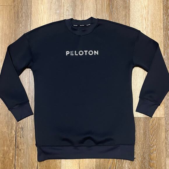 Peloton Scuba Oversized Sweatshirt Size M Black Stretch Side Zip Athletic Logo - Picture 1 of 7